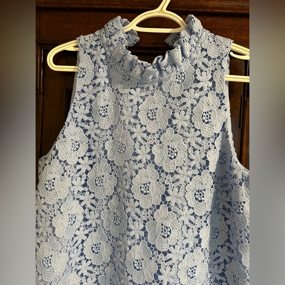 Anne Klein Blue Sleeveless Ruffle Mock Neck  Dress - Picture 5 of 11
